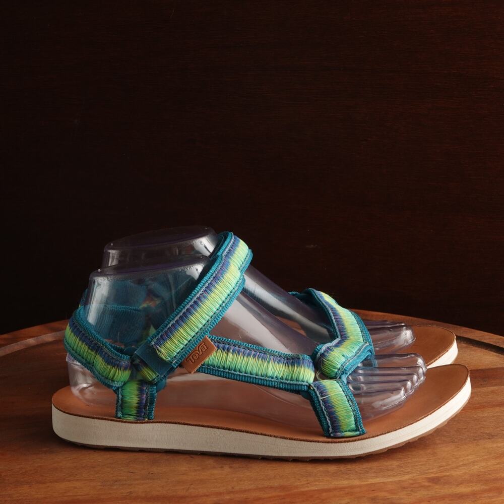 Teva Sandals Womens SZ 8 Original Universal Blue Green Boho Festival Beach Shoes